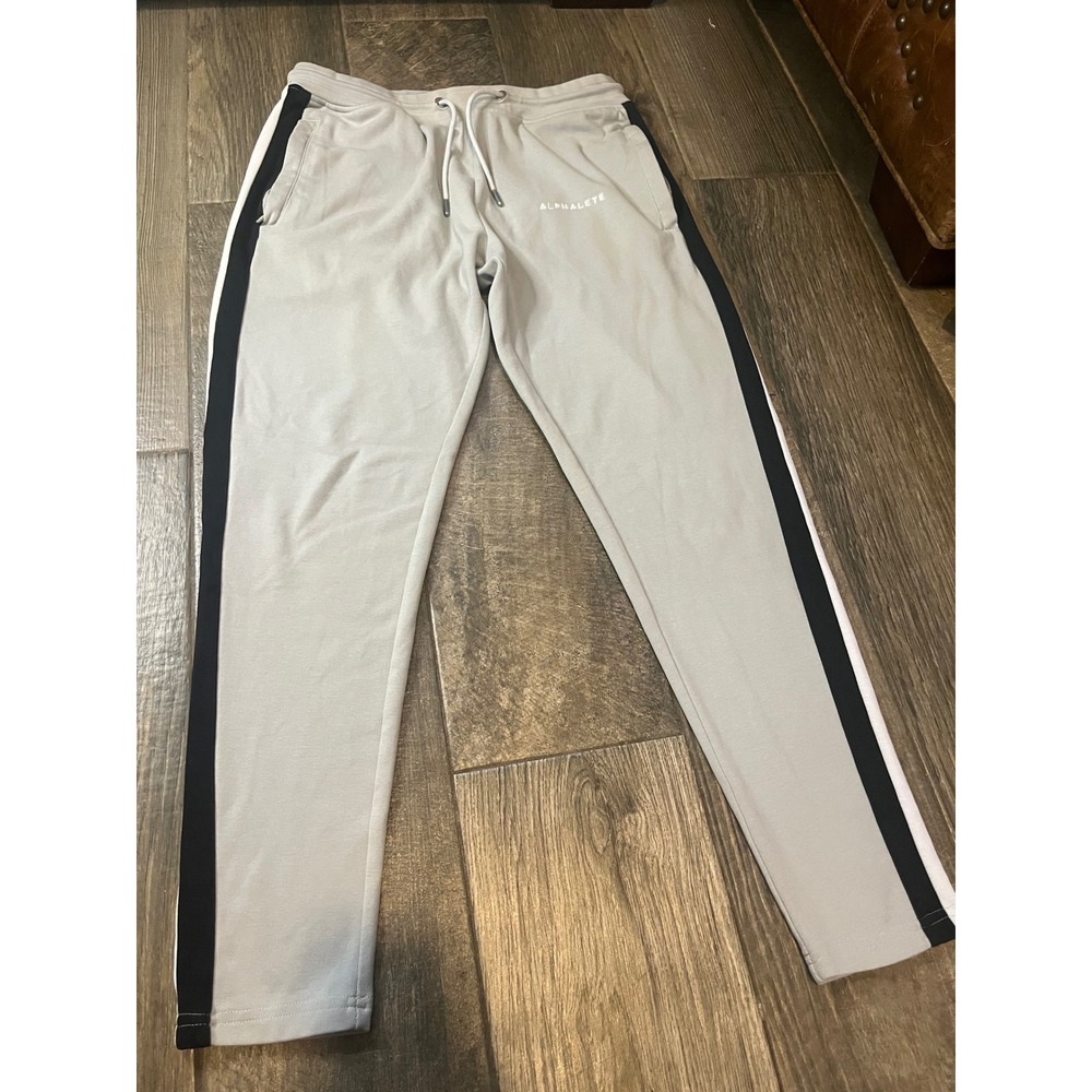 Alphalete Mens Joggers Grey Black White Side Stripe Tapered Sweatpants